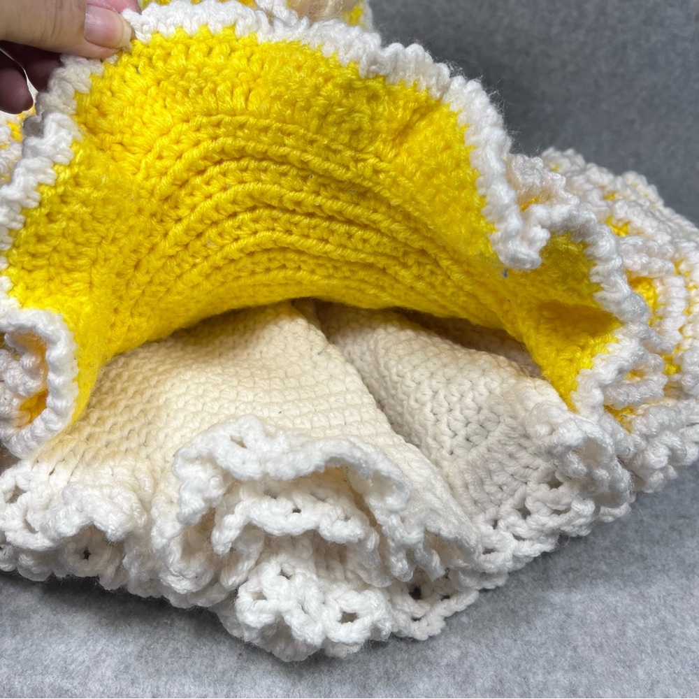 Vintage Bed Doll 13”‎ Handmade Crochet Yellow White Dress Bonnet Sleepy Eyes - Picture 8 of 16